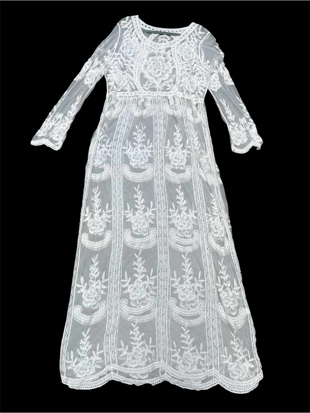 Lace dress with floral embroidery Cottagecore XL Bohemian Silhouette Wedding - Picture 5 of 10